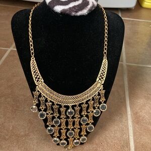 Vintage Gold /Clear Crystal Hanging Link Necklace